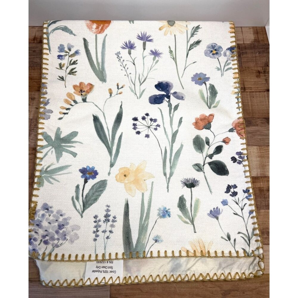 Multi Floral Whip Stitch Table Runner 14"x71" Polyester